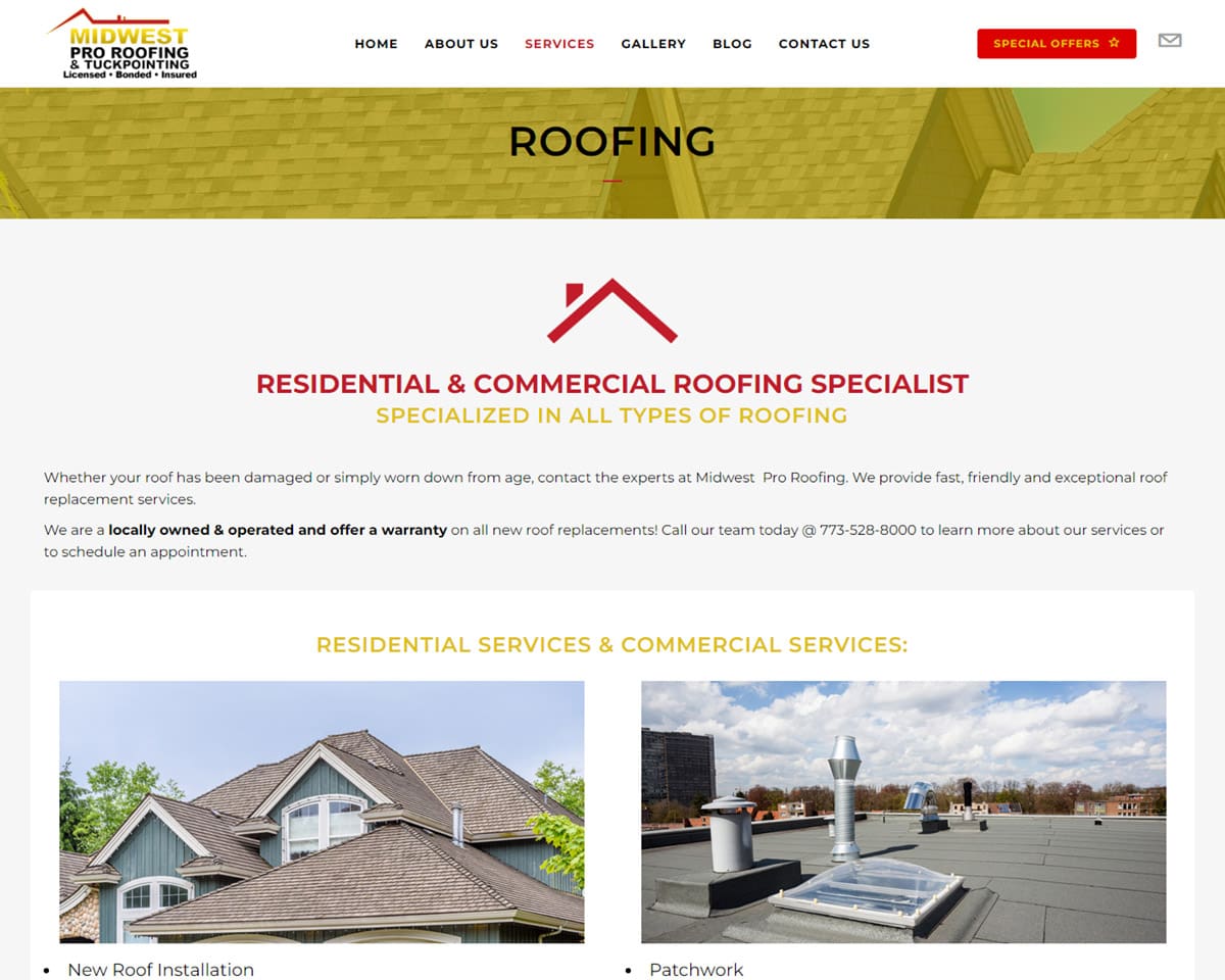 website design Midwest Pro Roofing