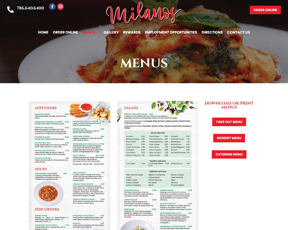 website design Milanos