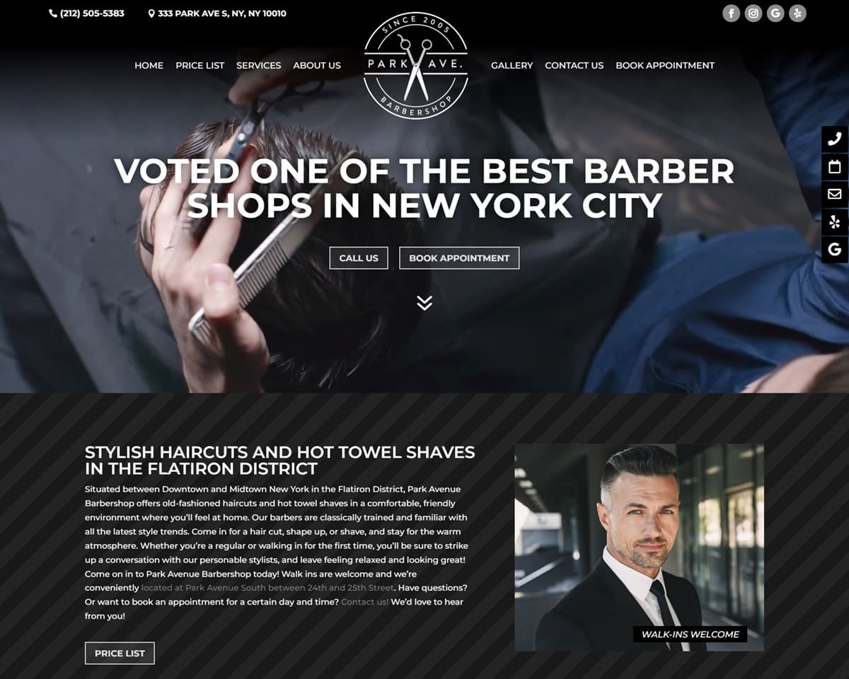 website design Park Ave Barbershop