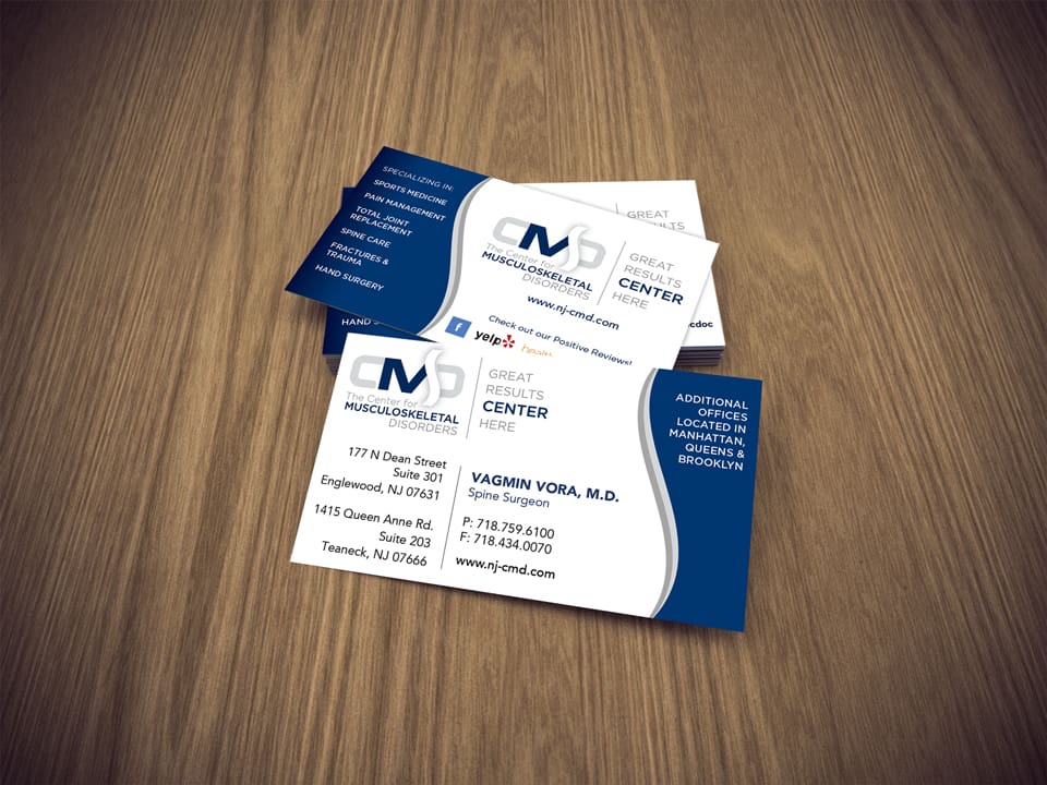 Orthopedic practice business cards